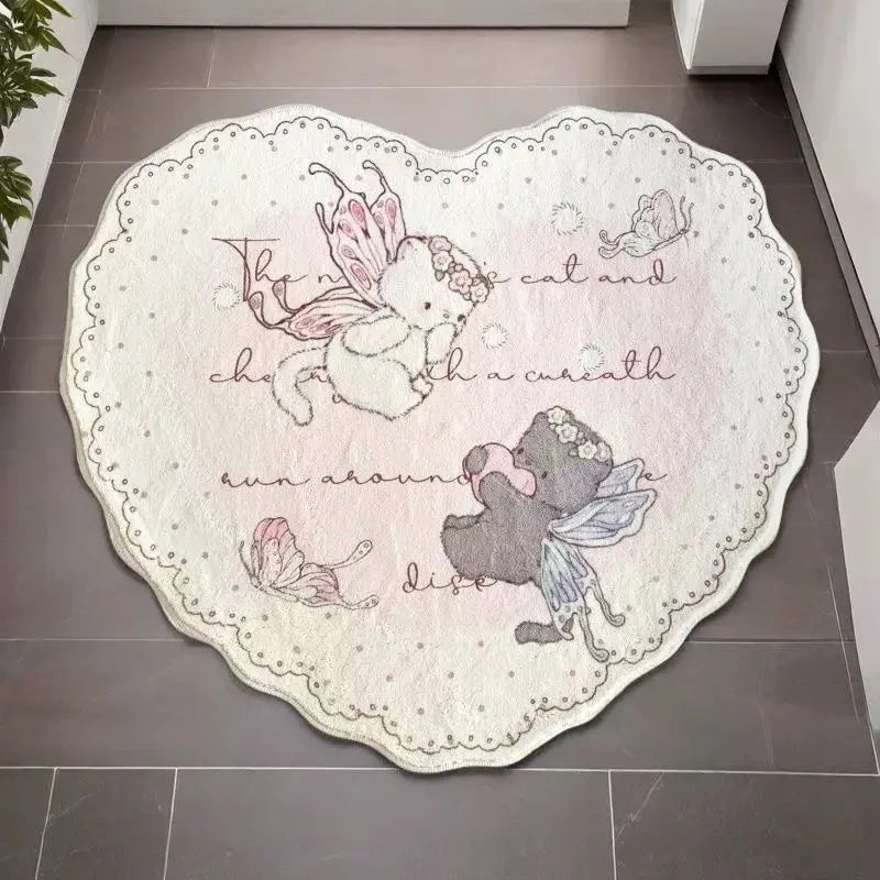 VIKAMA Girls' Carpet Bedside Rug Bedroom Heart-Shaped Cute Bedside Mat Bedroom Faux Cashmere Pad Durable and Machine Washable