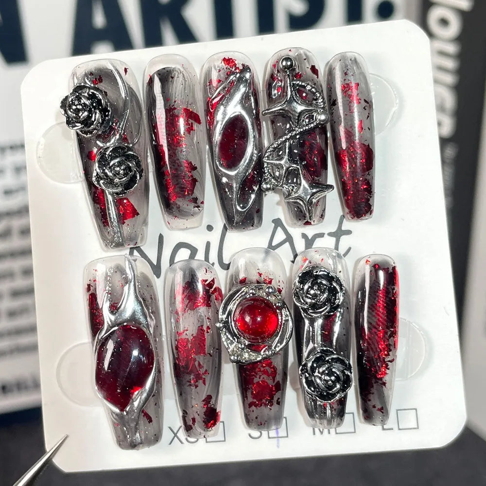 Halloween Long Coffin Gothic Metallic Acrylic Nails