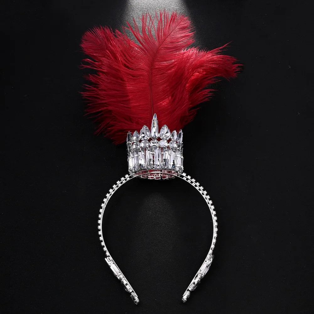 Best-selling Queen Exaggerated Feather Crown Headpiece for Women with High-end Water Diamond Headwear Gothic Ball Accessories