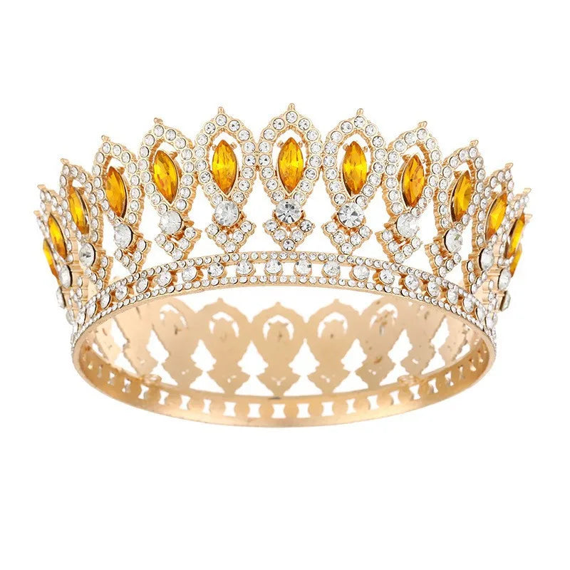 Cross-border Bride Crown European-style Full-circle Baroque Headpiece, Luxurious Crystal Decoration, Heavy-weight Round Imperial