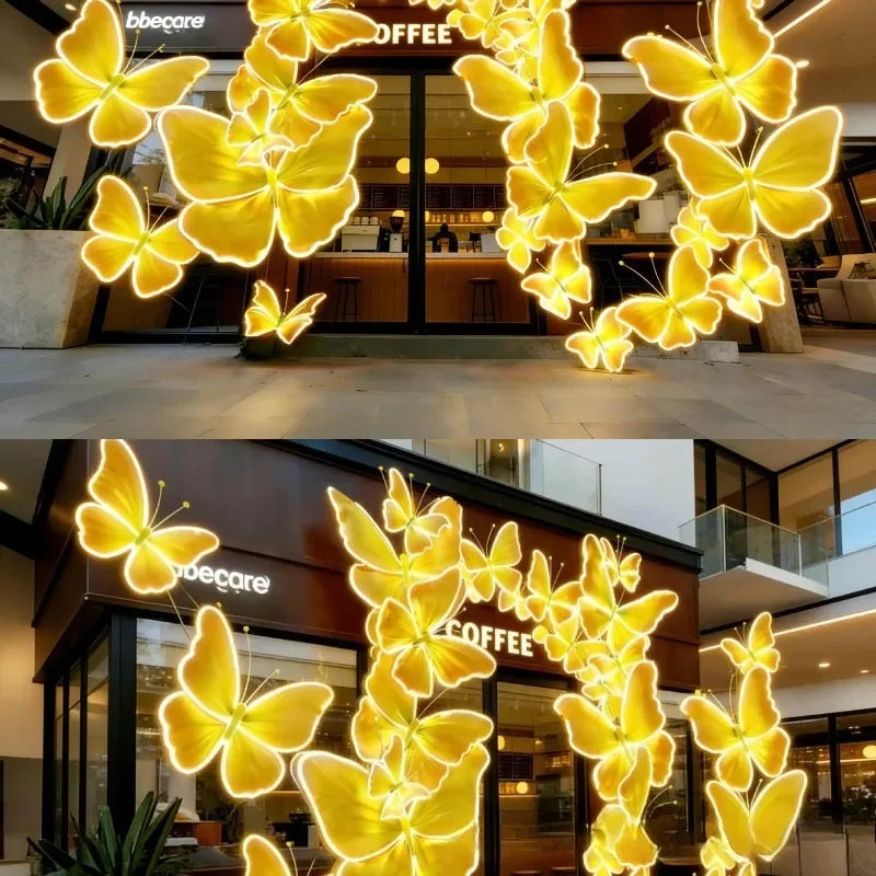 Glowing Butterfly Wall Decor Waterproof Artificial Flower Simulation Home Garden Wedding Party Window Display Ornament