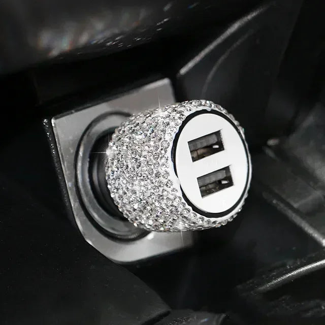 Rhinestone Car Charger 5V 2.1A Dual USB Port Fast Adapter Pink Car Decor Car Styling Diamond Car Accessories Interior for Woman