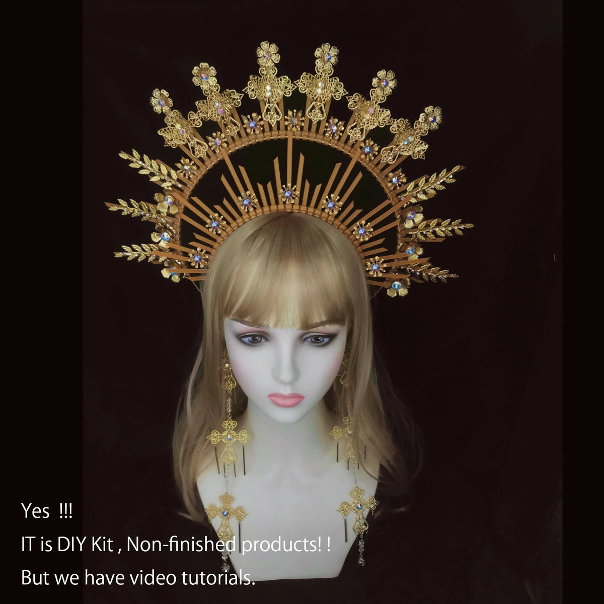 DIY Zip Tie Boho Wedding Bridal Sun Halo Met Gala Festival Headband Goddess Crown Gold Crown Headpiece  Non-finished products