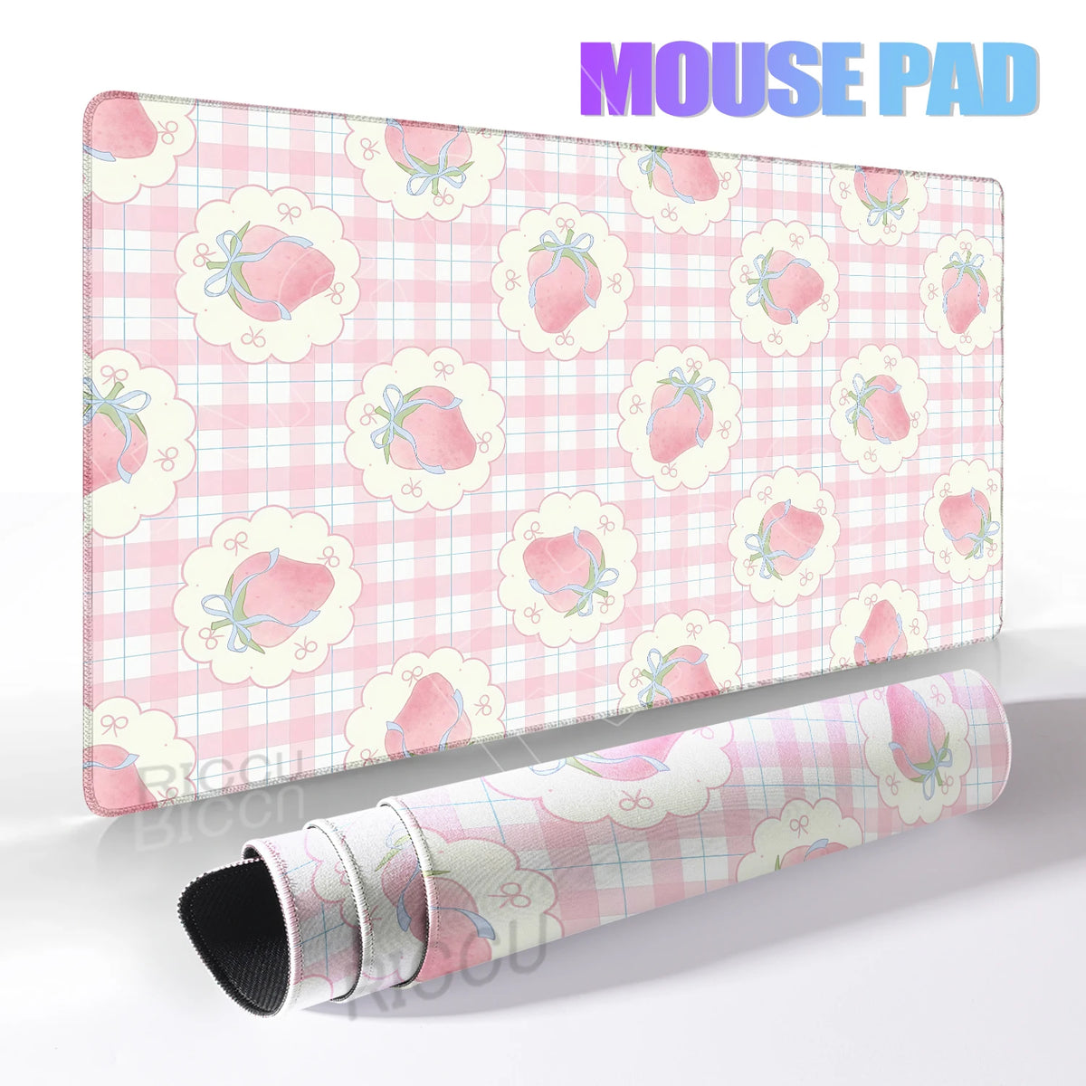 Cute Desk Pad Protector Pink Strawberry Cake Girl Kawaii Butterfly Mouse Pad Office Large Desk Mat Rubber Desk Accessories Pads