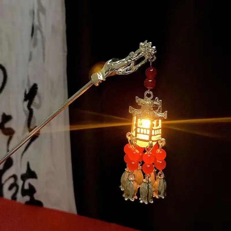 Luminous Flower Hairpin Lotus Light Lantern Tassel Hair Stick