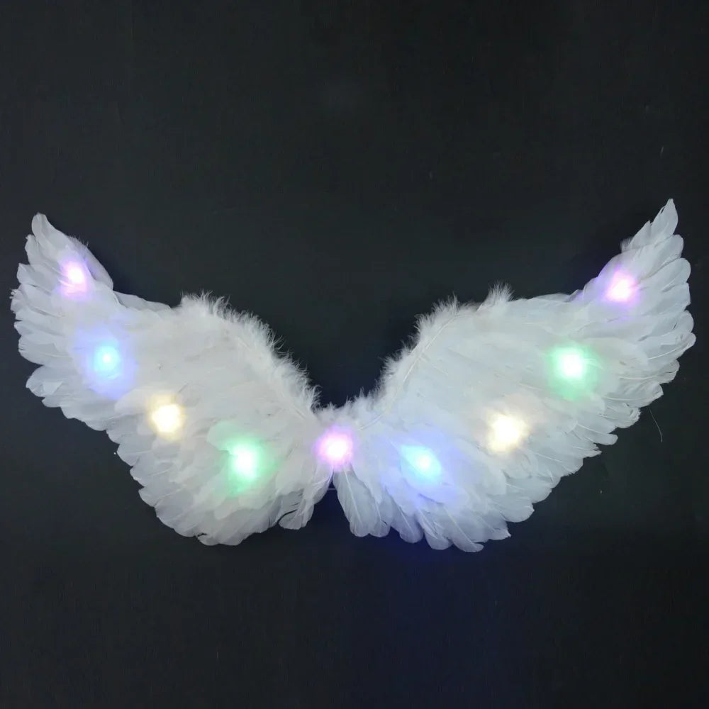 Princess Women Kids Glow Light Angel Feather Wing Fairy Girls Props Party Costume Wedding Decoration Christmas  Halloween