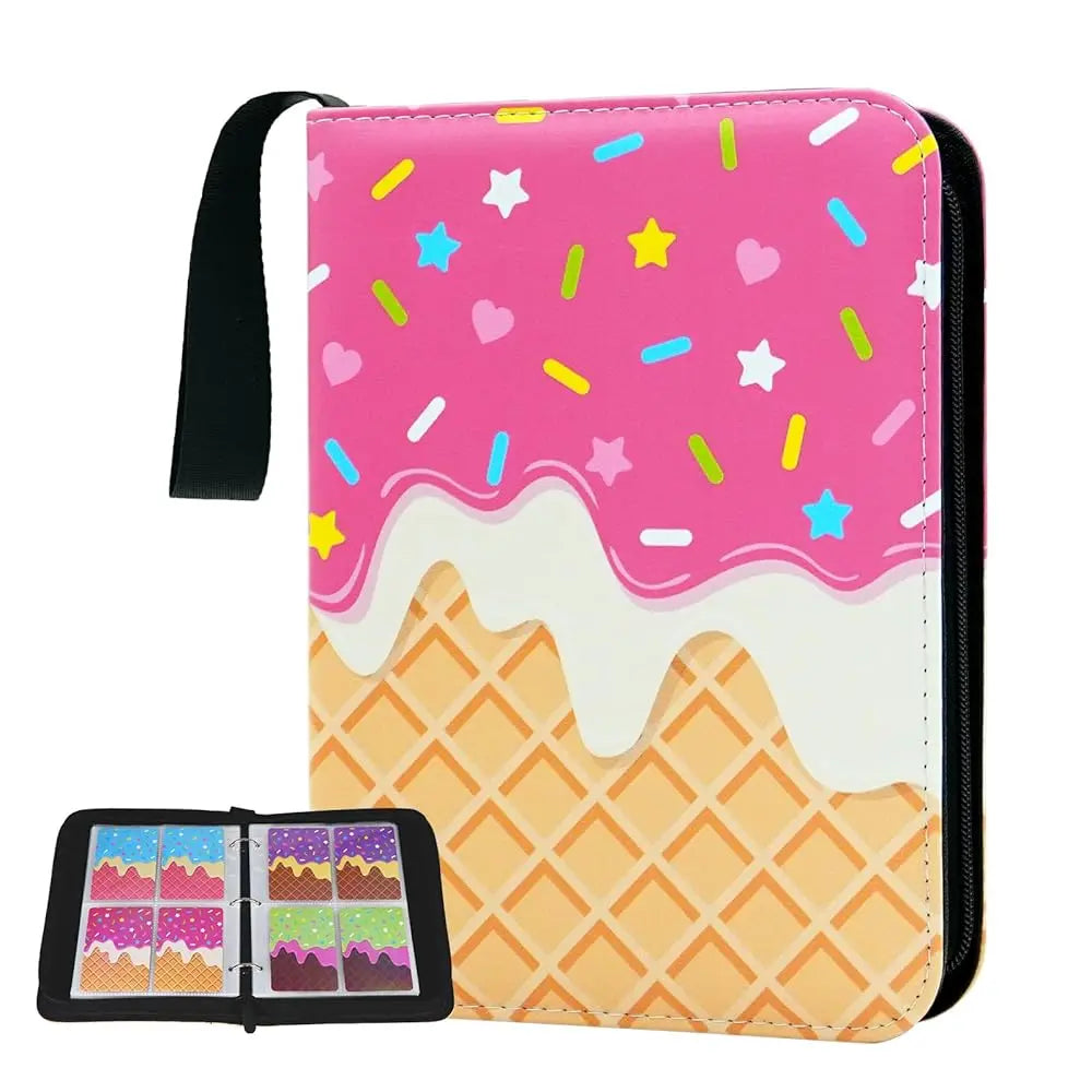 Donut 4 Pocket Card Binder Cartoon TCG Zipper Album Book Multi-Pocket Expandable Photo Collection File for Pokemon Card ID Badge