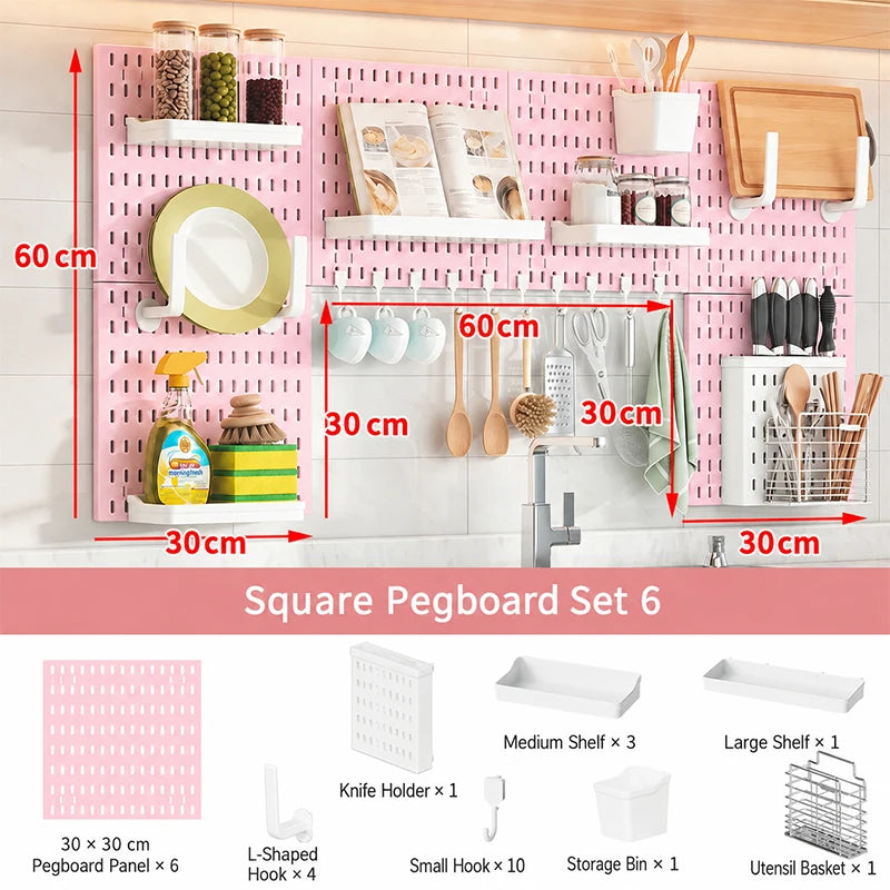 Pink No Drill Pegboard Storage Organizer Combinable Wall Mount Board for Gaming Desk Headset Game Controller Storage