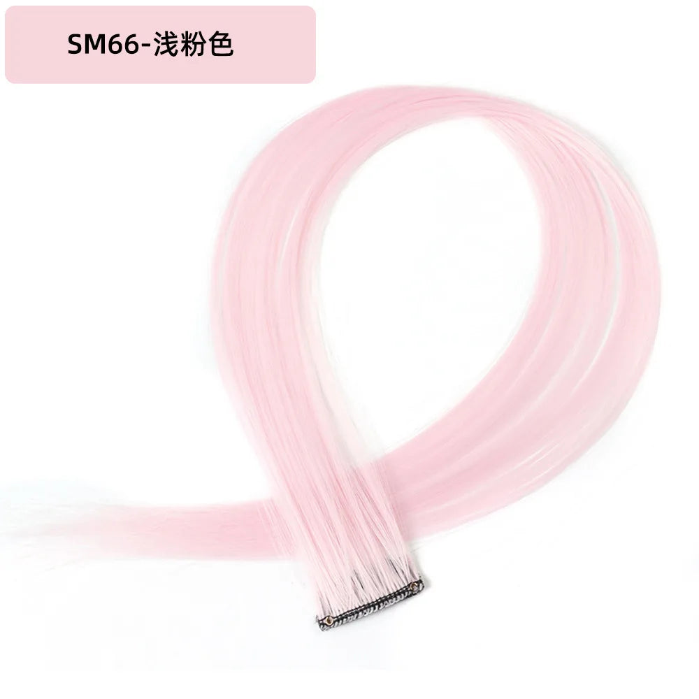 22 Inch Colored Highlight Synthetic Hair Extensions Rainbow Long Straight Hairpieces for Women Kids Girls Purple Pink Blue