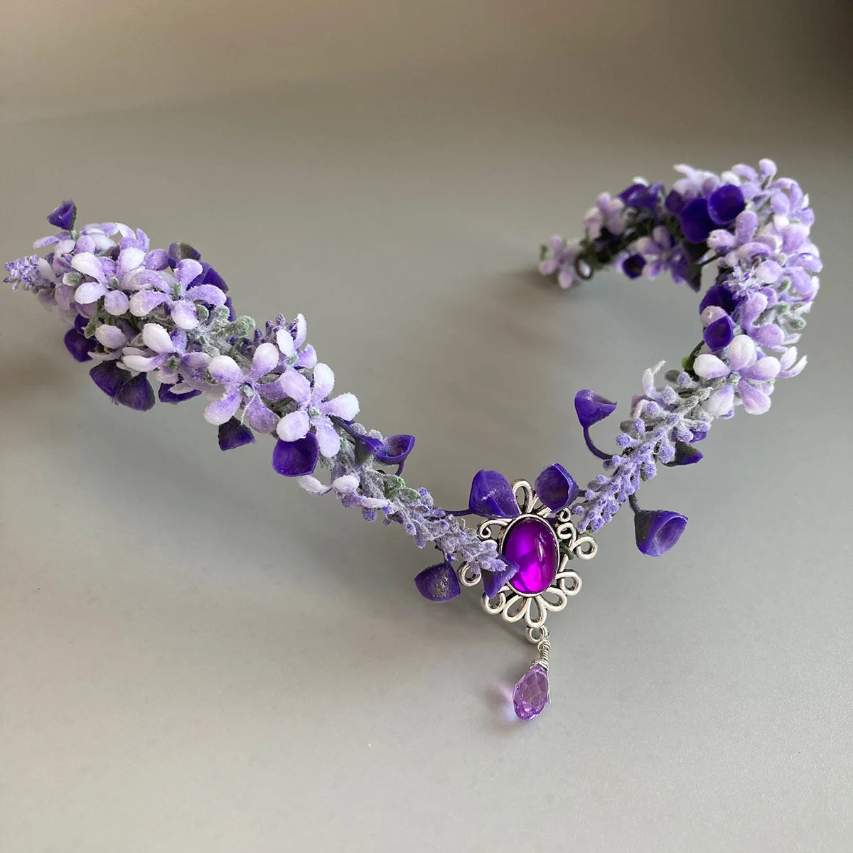 Purple Flower Crown - Handmade Fairy Headpiece Floral Tiara Spring Woodland Circlet for Women Girls Wedding Renaissance Cosplay