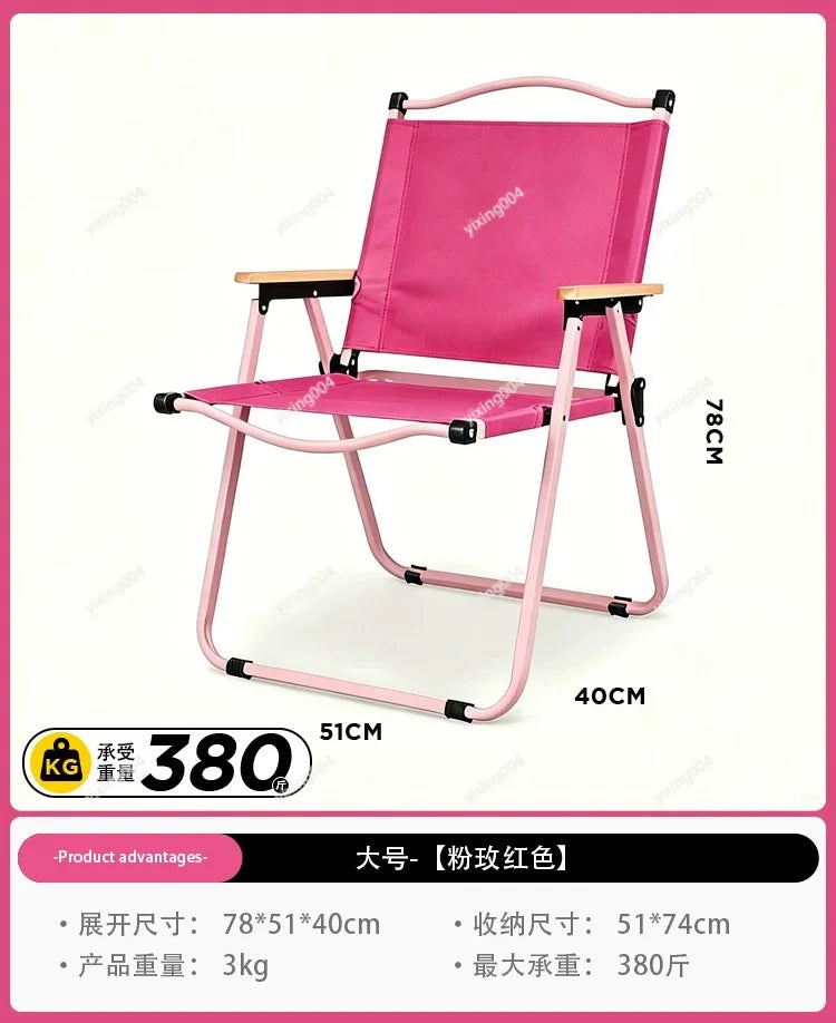 Pink Folding Camping Table Chair Set Portable Egg‑Roll Table Picnic Chair Kit for Outdoor Activity