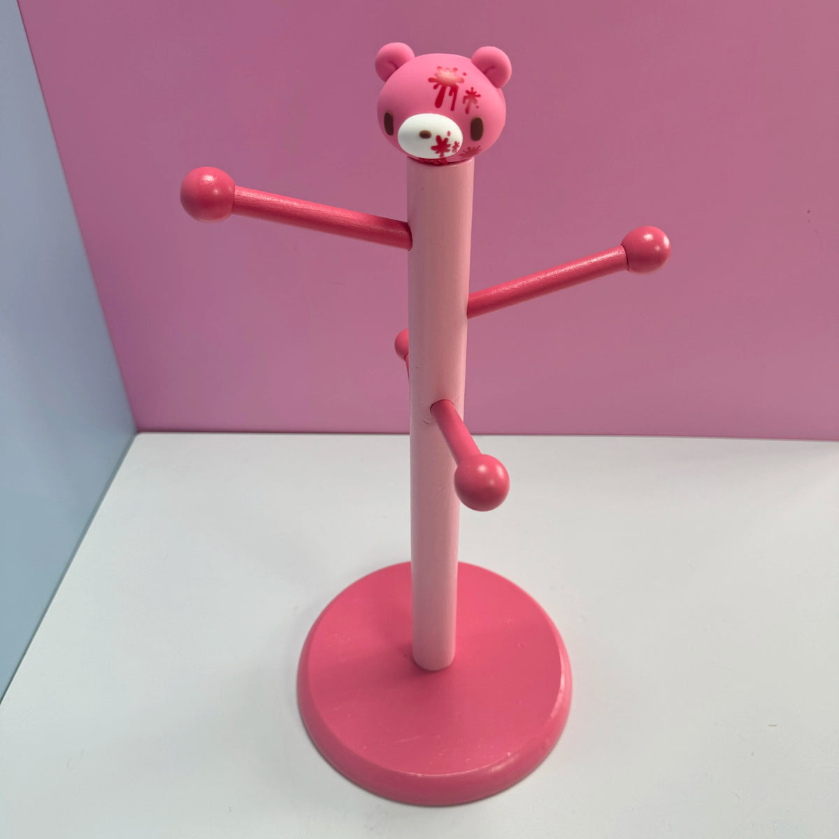 Cute Pink  Bear Wooden Jewelry Stand for Desk & Vanity