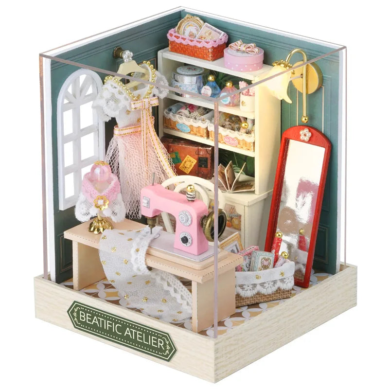 DIY Wooden Miniature Model Kit Japanese Cherry Blossoms Noodles Shop Casa 3D Puzzle Villa Dollhouse With Furniture Friends Gifts