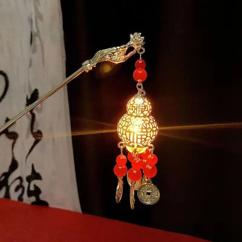 Luminous Flower Hairpin Lotus Light Lantern Tassel Hair Stick