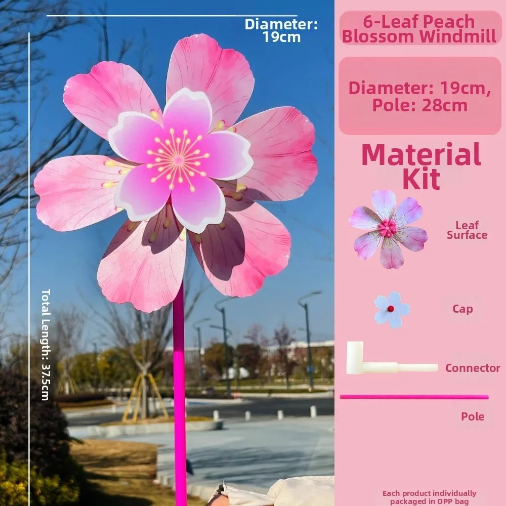 1pc/2pcs Multistyles Rotating Wind Spinner Windmill Cherry Blossom Colorful Standing Lawn Flower Pinwheel Double Layered PVC