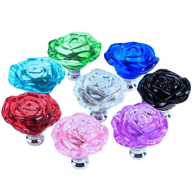 50mm Colorful Crystal Rose Glass Knob Single Hole Wardrobe Dresser Drawer Kitchen Wine Cabinet Pulls Furniture Accessories
