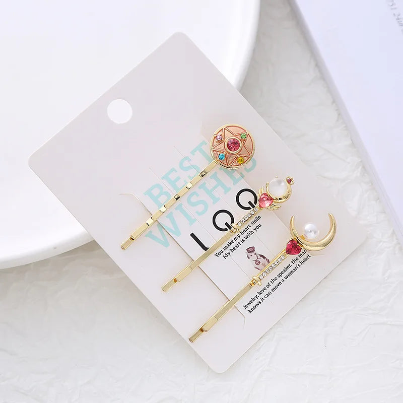 Magic Girl Hair Clips 3 Pcs Set Heart Wand Design Cute Bobby Pins Side Bang Barrettes Kawaii Hair Accessories for Teens Girls