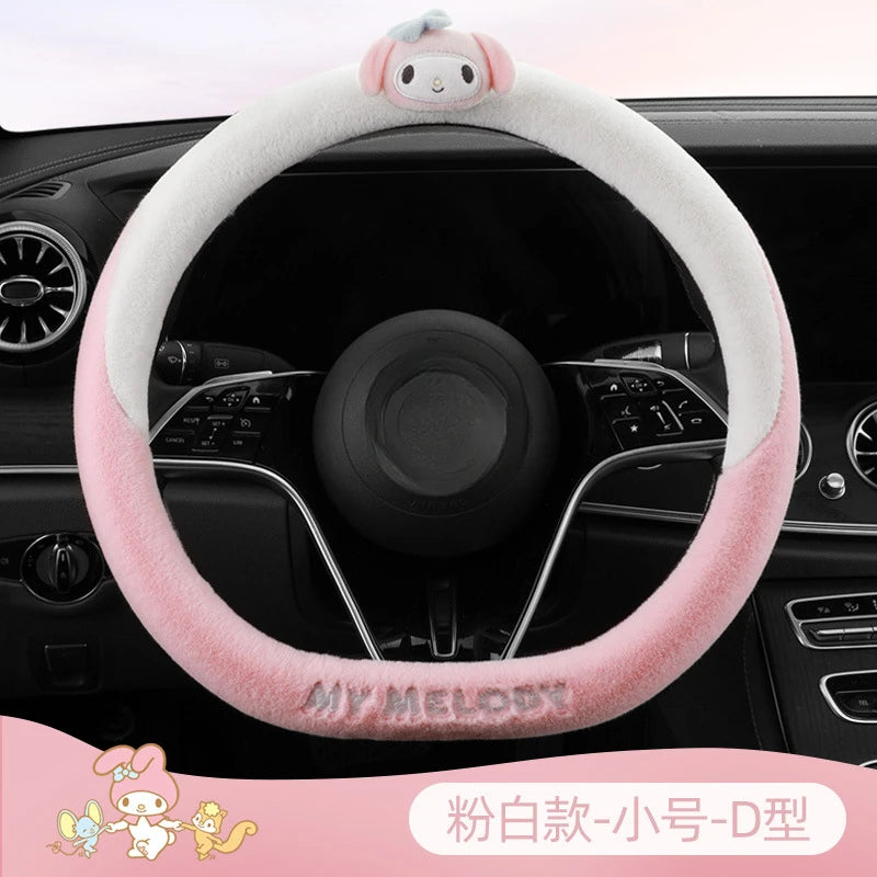 Sanrio Kawaii My Melody Steering Wheel Cover Cinnamoroll Anime Cartoon Cute Fashion Exquisite Plush Winter Steering Wheel Covers