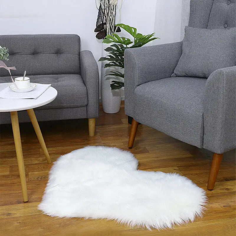 Heart Shaped Fluffy Rug Faux Wool Shag Carpet