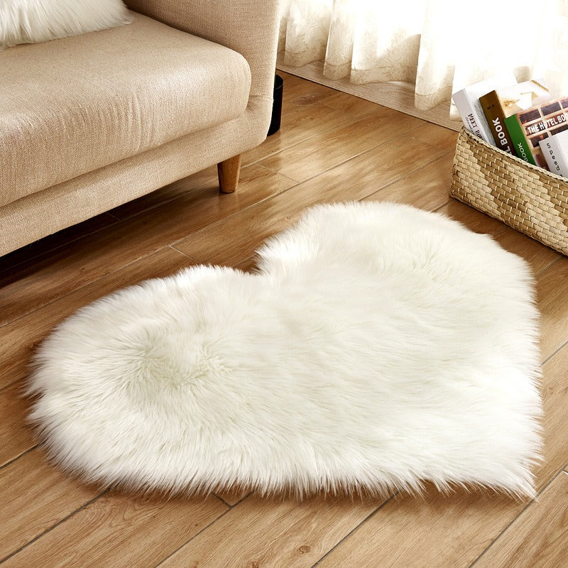 Heart Shaped Fluffy Rug Faux Wool Shag Carpet