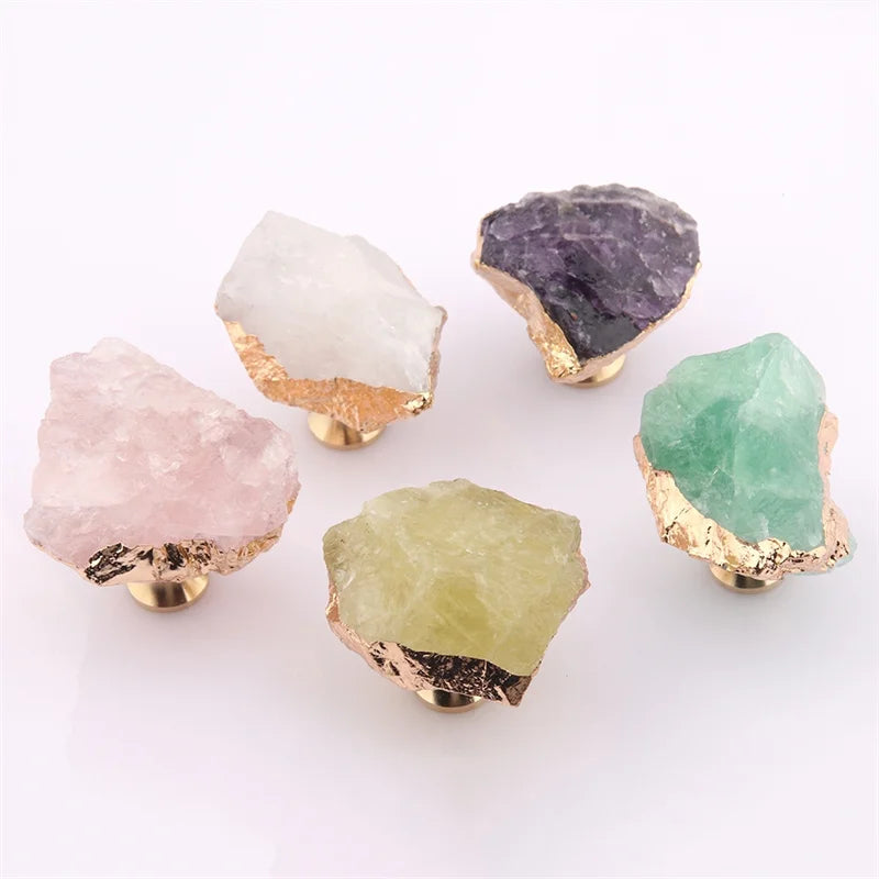 Natural Crystal Furniture Handle Single Hole Drawer Knob Green Pink Brass Handles For Kitchen Cabinet Door Cupboard Pulls Diy