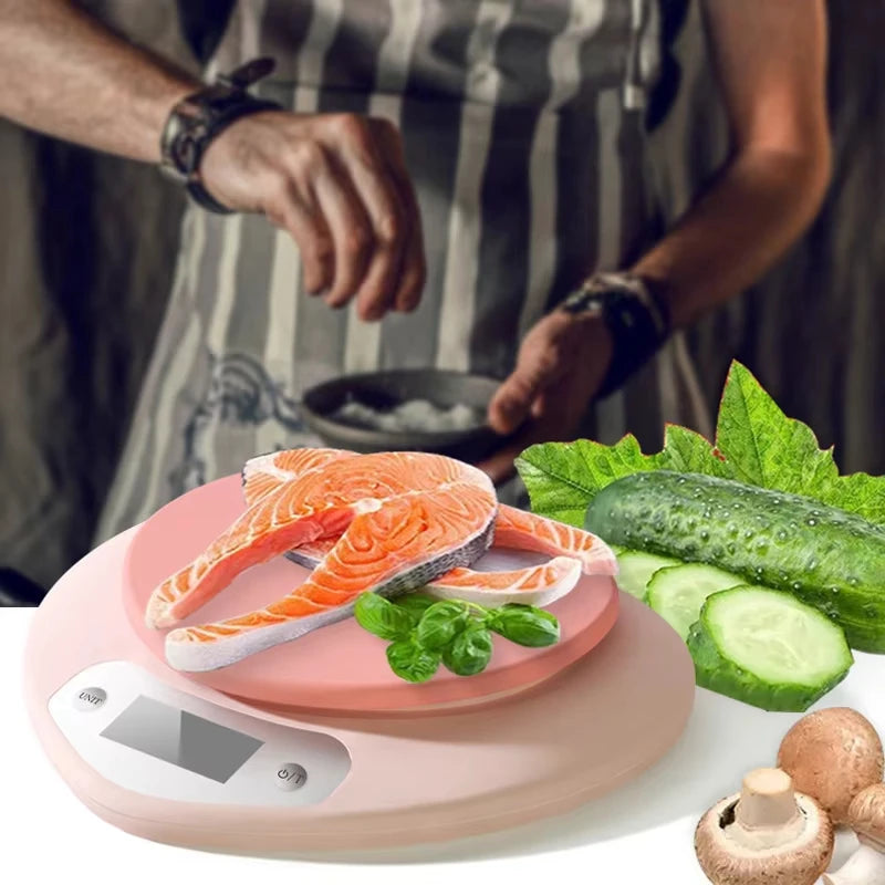 Digital Kitchen Scale Pink Heart-shaped Portable High-Precision Scale 5kg/1g 3kg/0.1g LCD Display Electronic Scale Battery Power