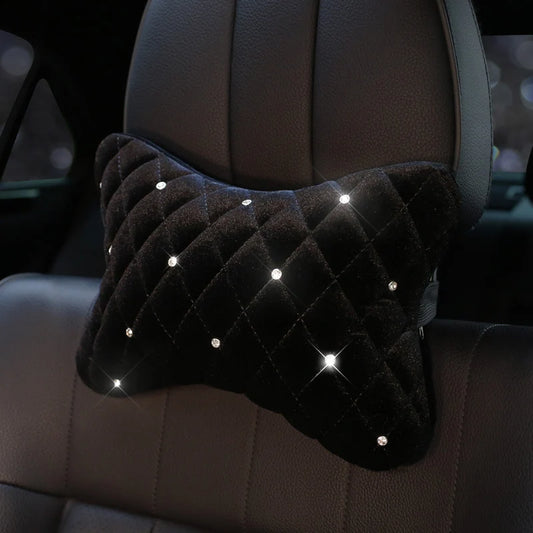 Bling Rhinestone Car Neck Pillow Winter Plush Crystal Auto Headrest Pillow Waist Supports Car Seat Pillow Cover Car Accessories