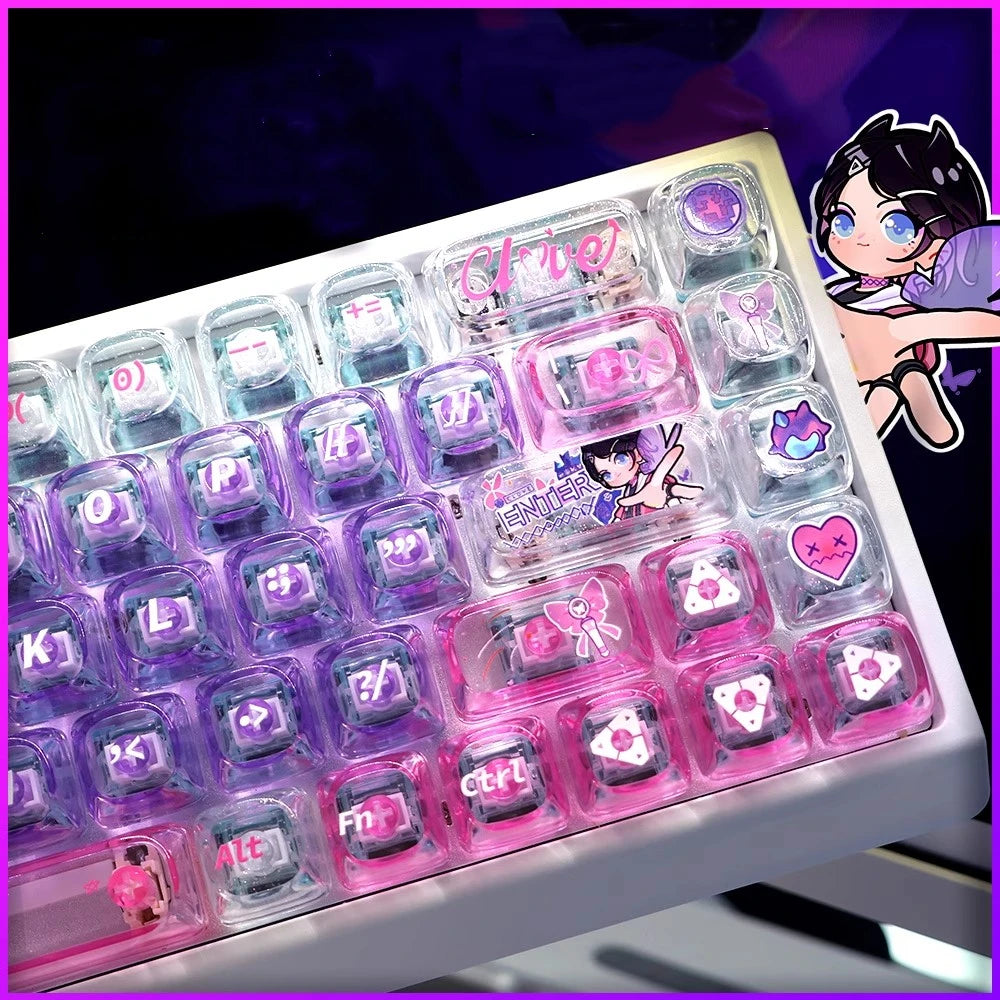 135 Keys/set VALORANT Clove 2.0 Keycaps Flash Pink PC Transparent Key Caps MOA Profile Backlit Keycap For 60/68/87/Made68