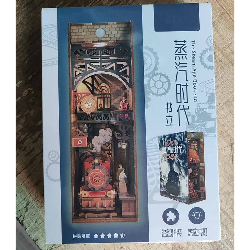 DIY Wooden Book Nook Shelf Insert Kits Miniature Cherry Blossom Bookends Japanese Doll Houses Toys Bookshelf Gifts Home Decor