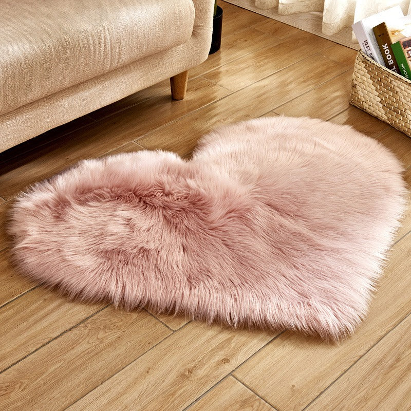 Heart Shaped Fluffy Rug Faux Wool Shag Carpet