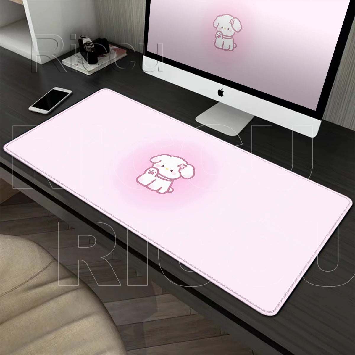 Kawaii Cartoon Kitten Gradient Mousepad Large Rubber Base Table Desktop Mat Office Gamer Computer Speed Type Carpet Keyboard Pad