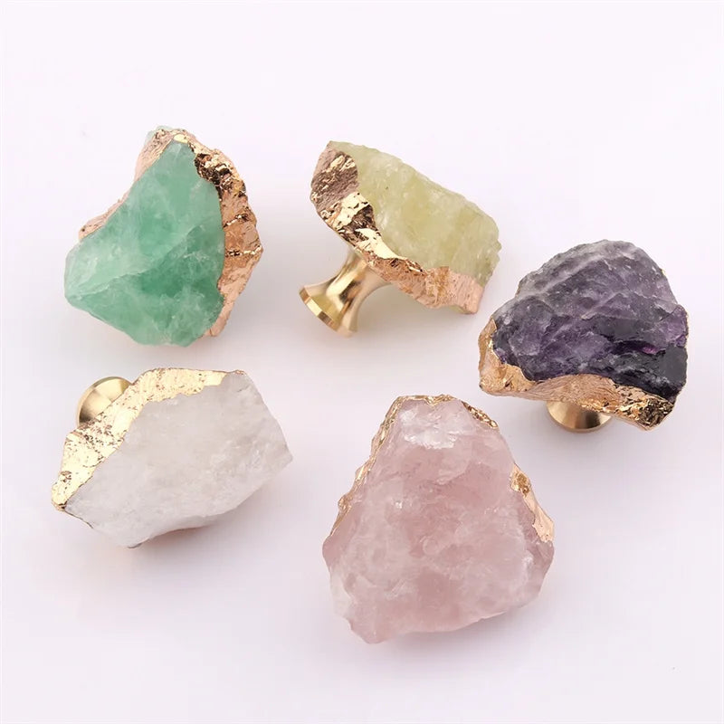 Natural Crystal Furniture Handle Single Hole Drawer Knob Green Pink Brass Handles For Kitchen Cabinet Door Cupboard Pulls Diy
