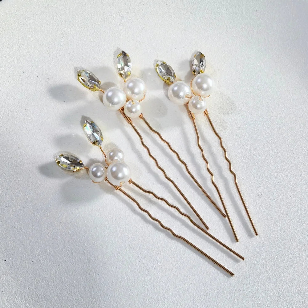 Pearl Crystal Hair Pins Comb Set Bridal Wedding Hair Accessories Handmade U-shaped Hairpins air Comb for Bridesmaids,Prom