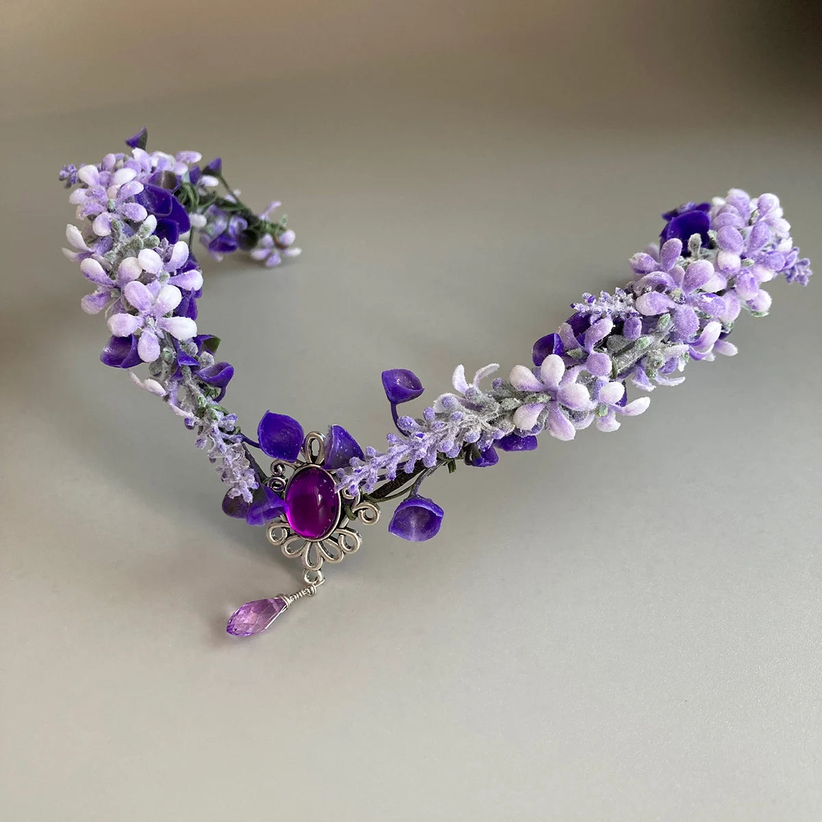 Purple Flower Crown - Handmade Fairy Headpiece Floral Tiara Spring Woodland Circlet for Women Girls Wedding Renaissance Cosplay