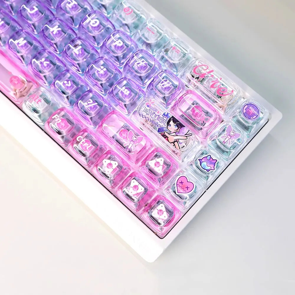 135 Keys/set VALORANT Clove 2.0 Keycaps Flash Pink PC Transparent Key Caps MOA Profile Backlit Keycap For 60/68/87/Made68