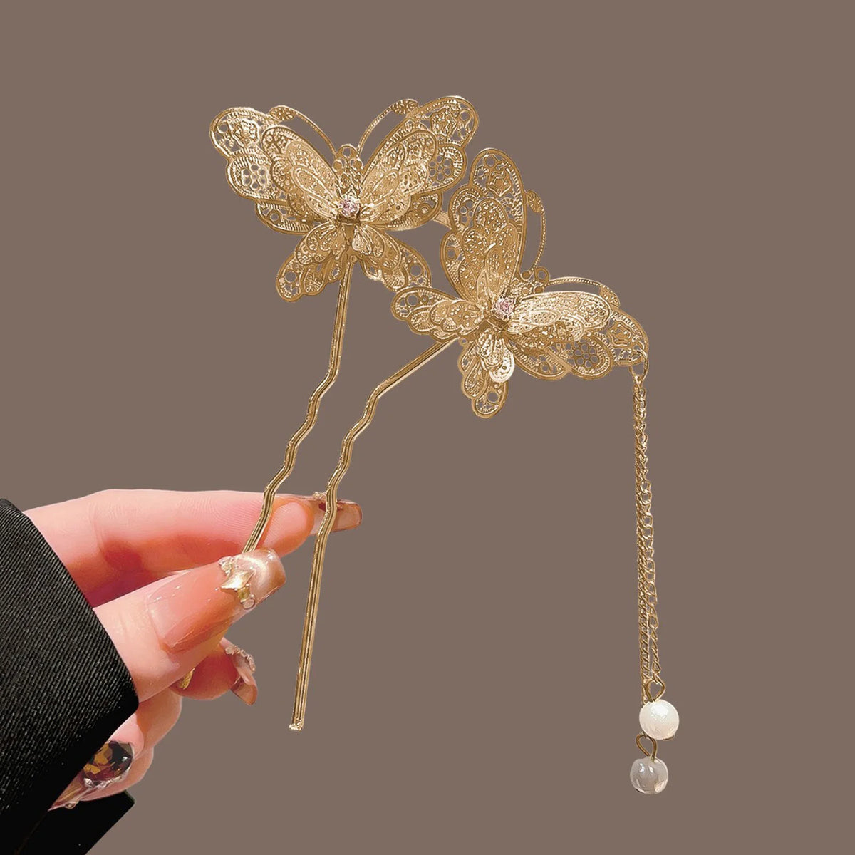 Neo Chinese Double Butterfly Tassel Hairpin Elegant Alloy Vintage Chinese Style For Wedding Party Daily Retro Outfit Women
