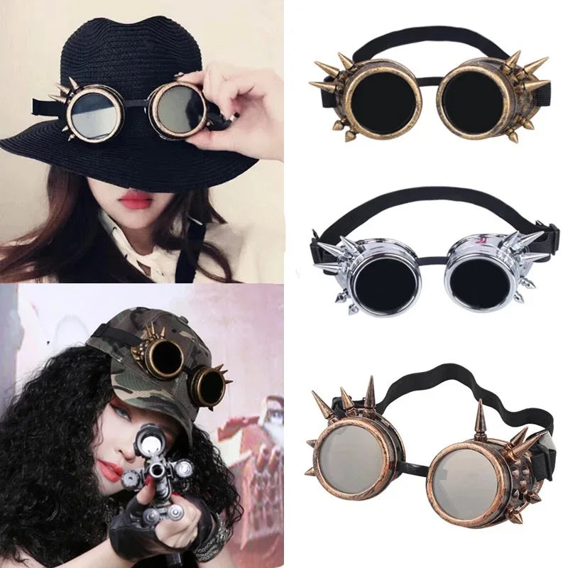 2026 Welding Round Goggle Steampunk Cyber Goth Sunglasses Rivet Spiked Goggles Cosplay Antique Victorian Gafas Hombre