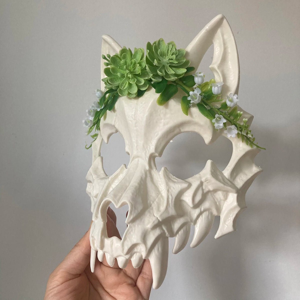 forest half mask wolf skull mask with moss and pinecones black full-face beast skull Halloween mask druid witch prop