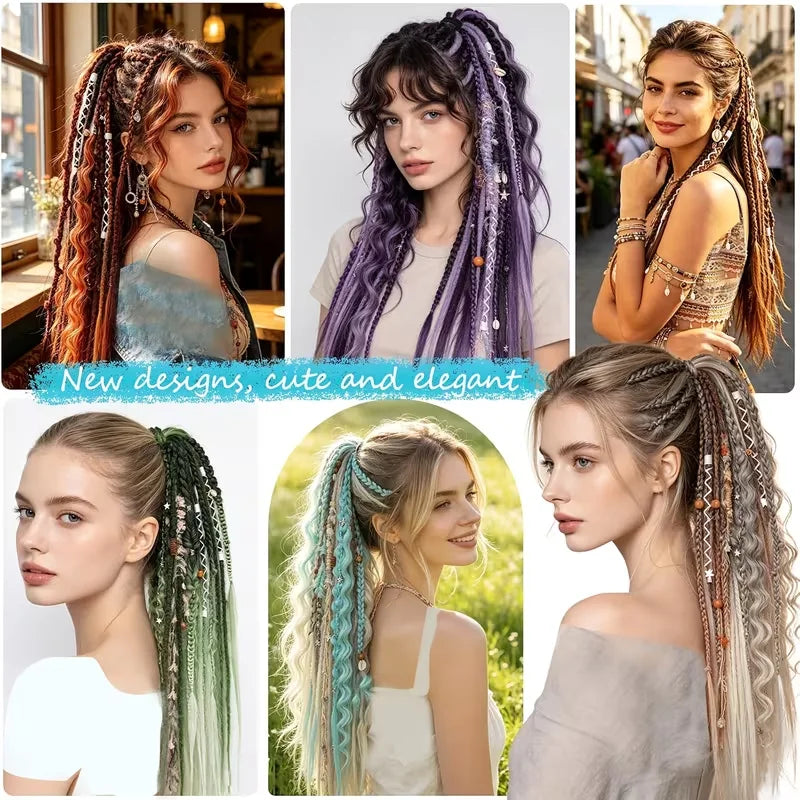 22 Inch Dreadlocks Ponytail Hair Extensions Synthetic Fibers Boho Braided Hairpieces With Beads Festival Cosplay Easy Wear