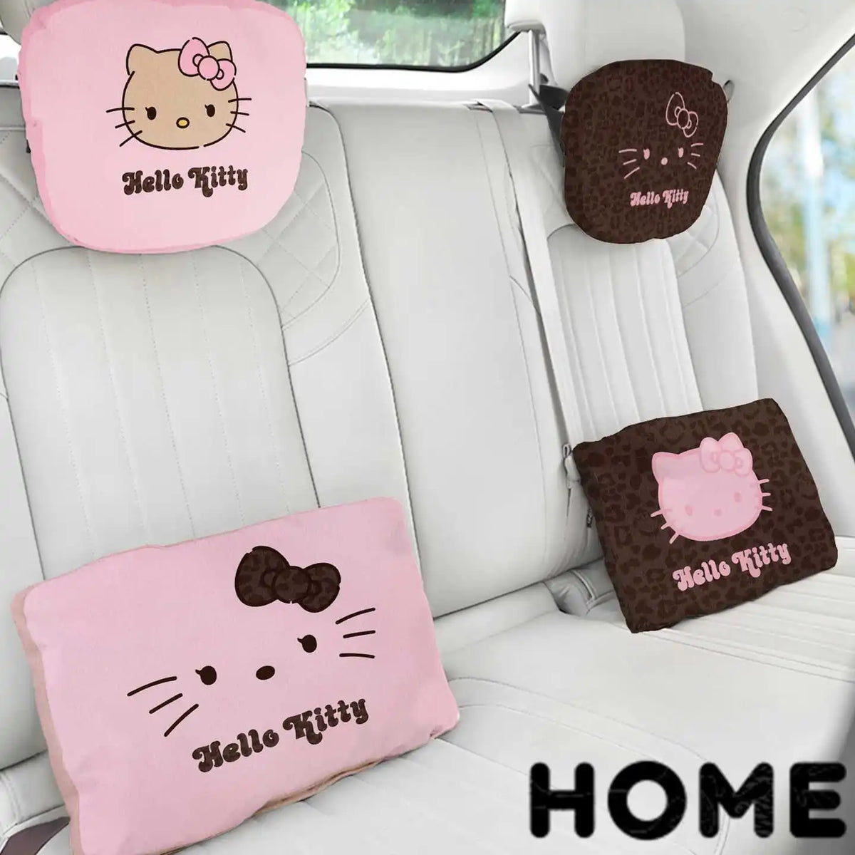 Hello Kitty Car Headrest Pillow Winter Warm Plush Doll Neck & Lumbar Support Cushion Adjustable Car Seat Pillow Seat Belt Cover