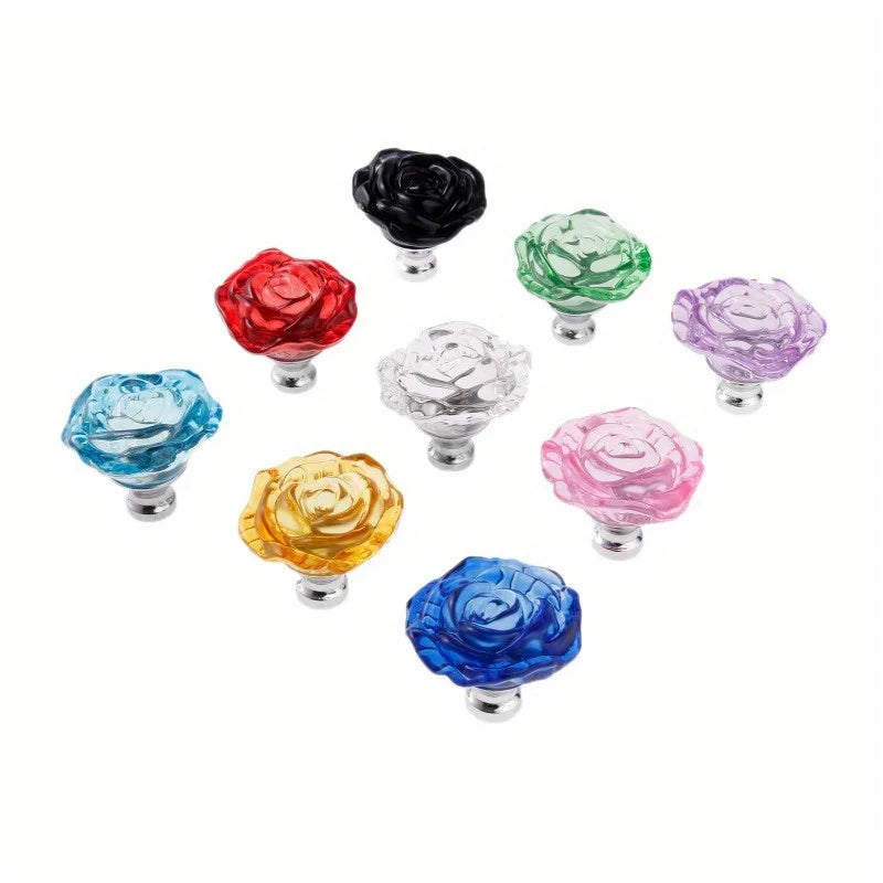 50mm Colorful Crystal Rose Glass Knob Single Hole Wardrobe Dresser Drawer Kitchen Wine Cabinet Pulls Furniture Accessories