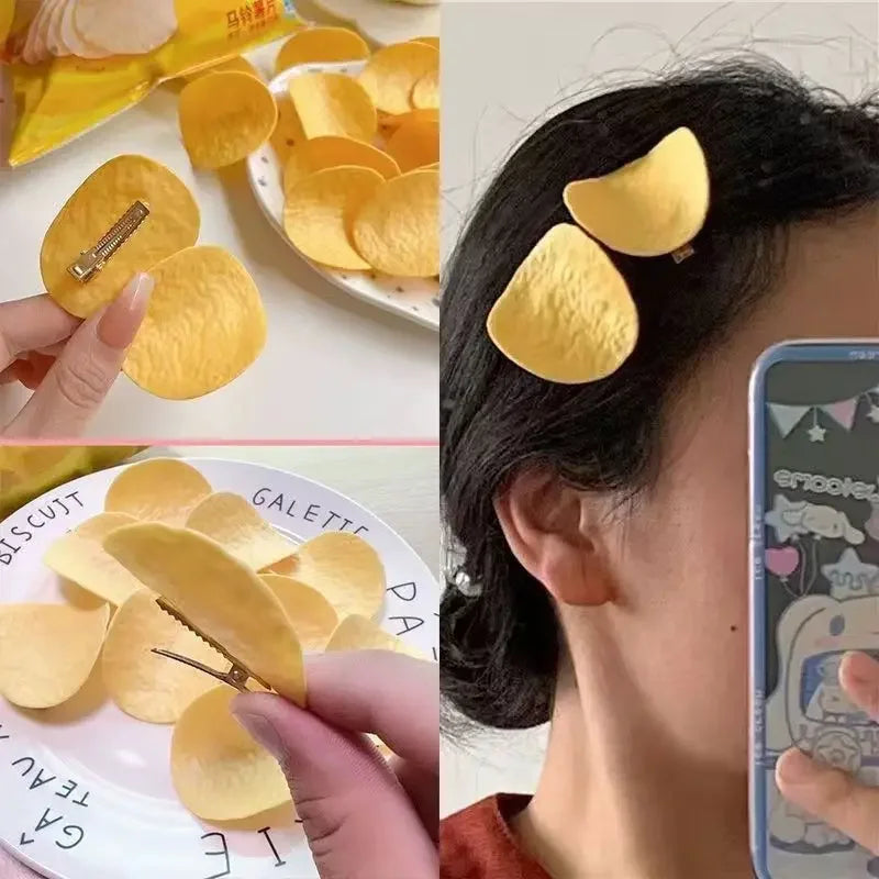 Simulation Potato Chip Hair Clip ins Cute Snack Girl Duckbill Creative Funny Hair Accessories Hairpin Headwear