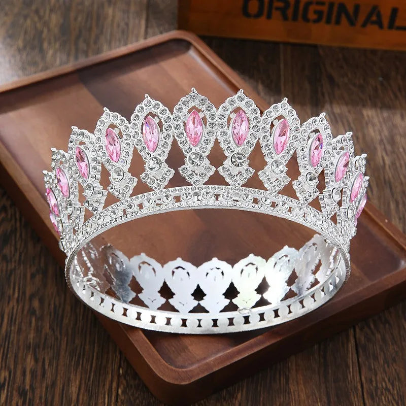 Cross-border Bride Crown European-style Full-circle Baroque Headpiece, Luxurious Crystal Decoration, Heavy-weight Round Imperial