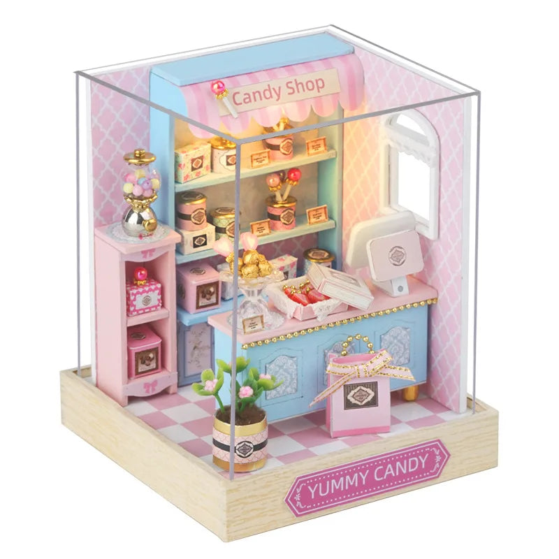 DIY Wooden Miniature Model Kit Japanese Cherry Blossoms Noodles Shop Casa 3D Puzzle Villa Dollhouse With Furniture Friends Gifts