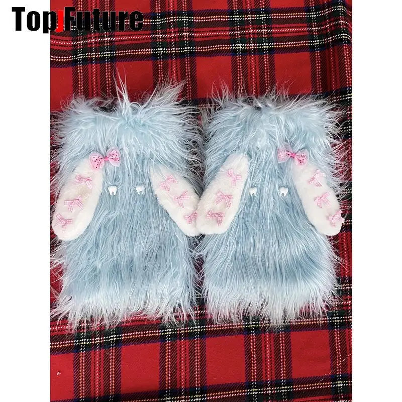 Women Spice Girl Harajuku Punk gothic Lolita Y2K Girl Streetwear Leg Warmer Winter Warmer Bunny Ear angel Stockings Leg Warmers
