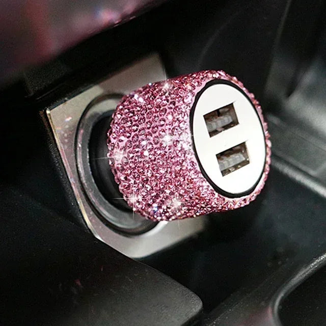 3in1 USB Car Charger 5V 2.1A Dual Port Fast Adapter Pink Car Decor Car Styling Diamond Interior Car Accessories Dropshipping