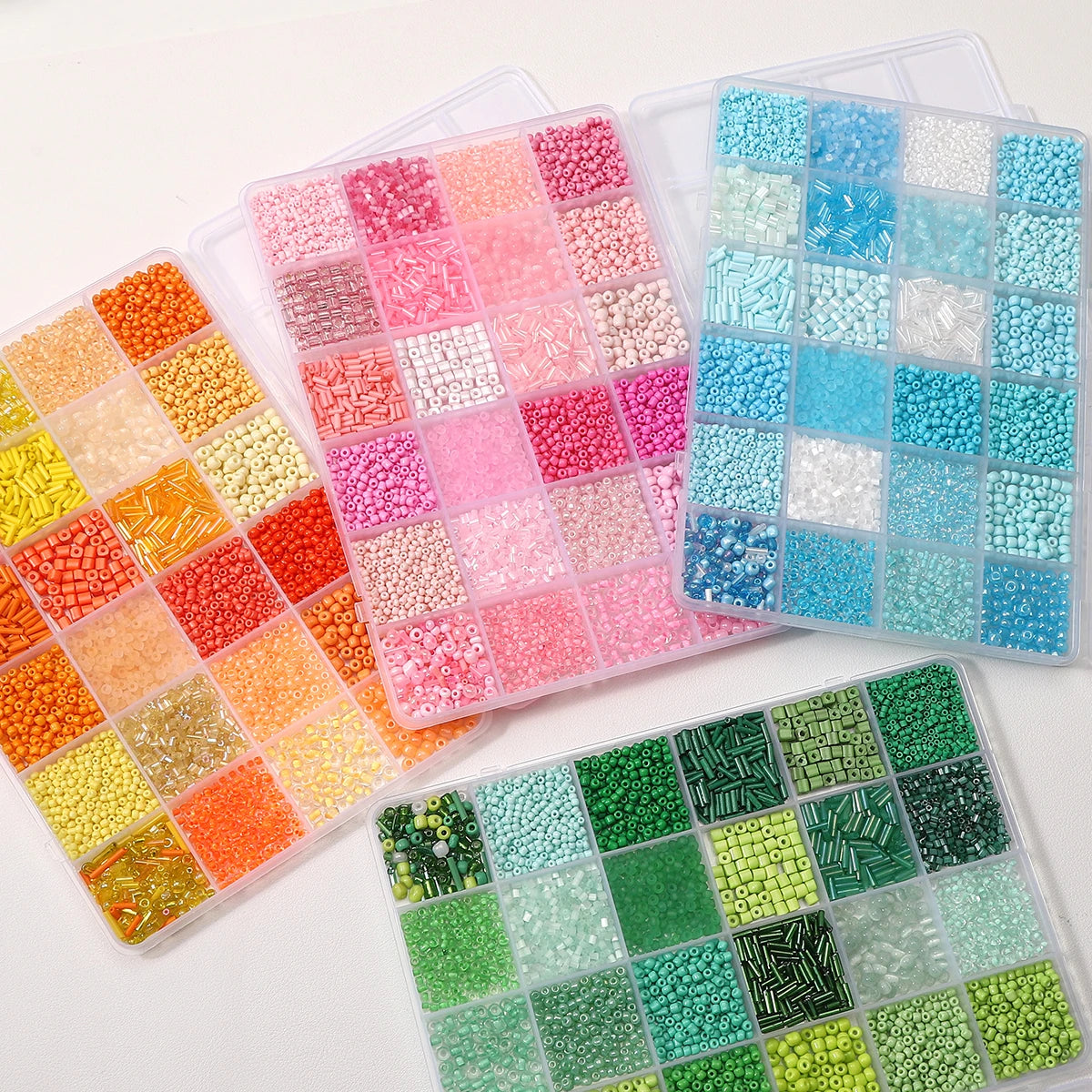 4300pcs 24-Grid Multi-Size Glass Seed Rice Beads Set for DIY Bracelet Necklace Earrings Jewelry Making Beading Supplies