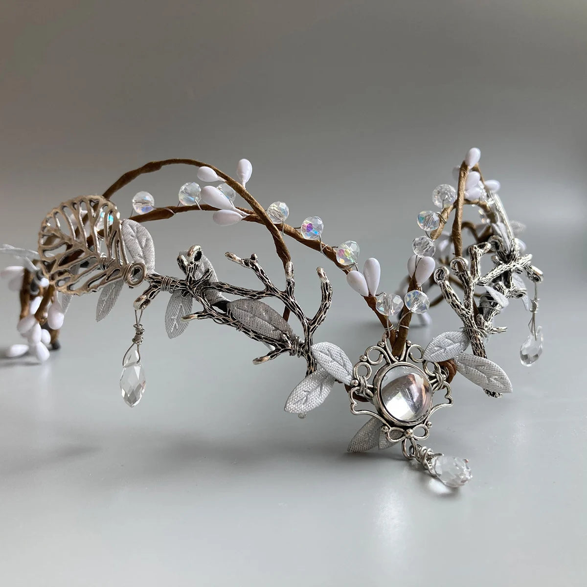 Reign of the Enchanted Forest Tiara Fairy Crown with Silver Branch Pendant