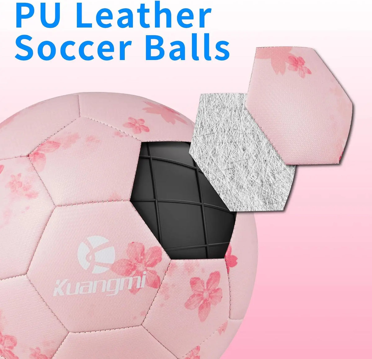 Kuangmi Pink Cherry Blossom Design Socce Ball Size 5- Youth Leisure Competition Training Football