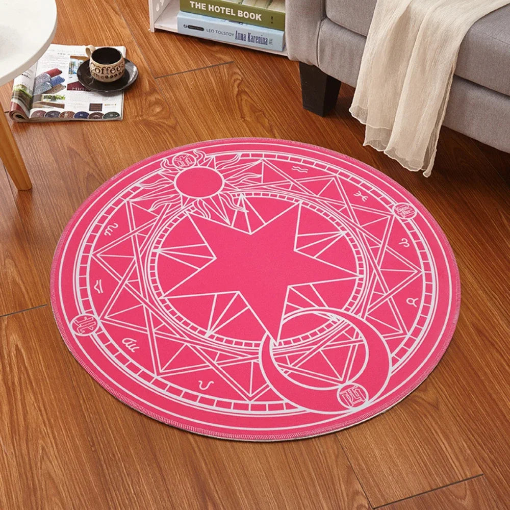 Bedroom Decor Pink Magic Star Array Carpet Living Room Sofa Rug Balcony Non-slip Floor Mats Cartoon Circular Girls Bedside Rugs